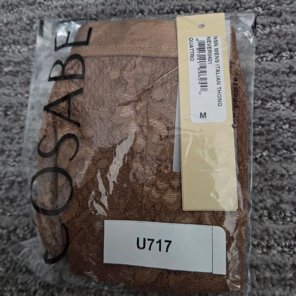 Cosabella Luxurious sophisticated Mens Italian Thong Brown Floral Lace Size M